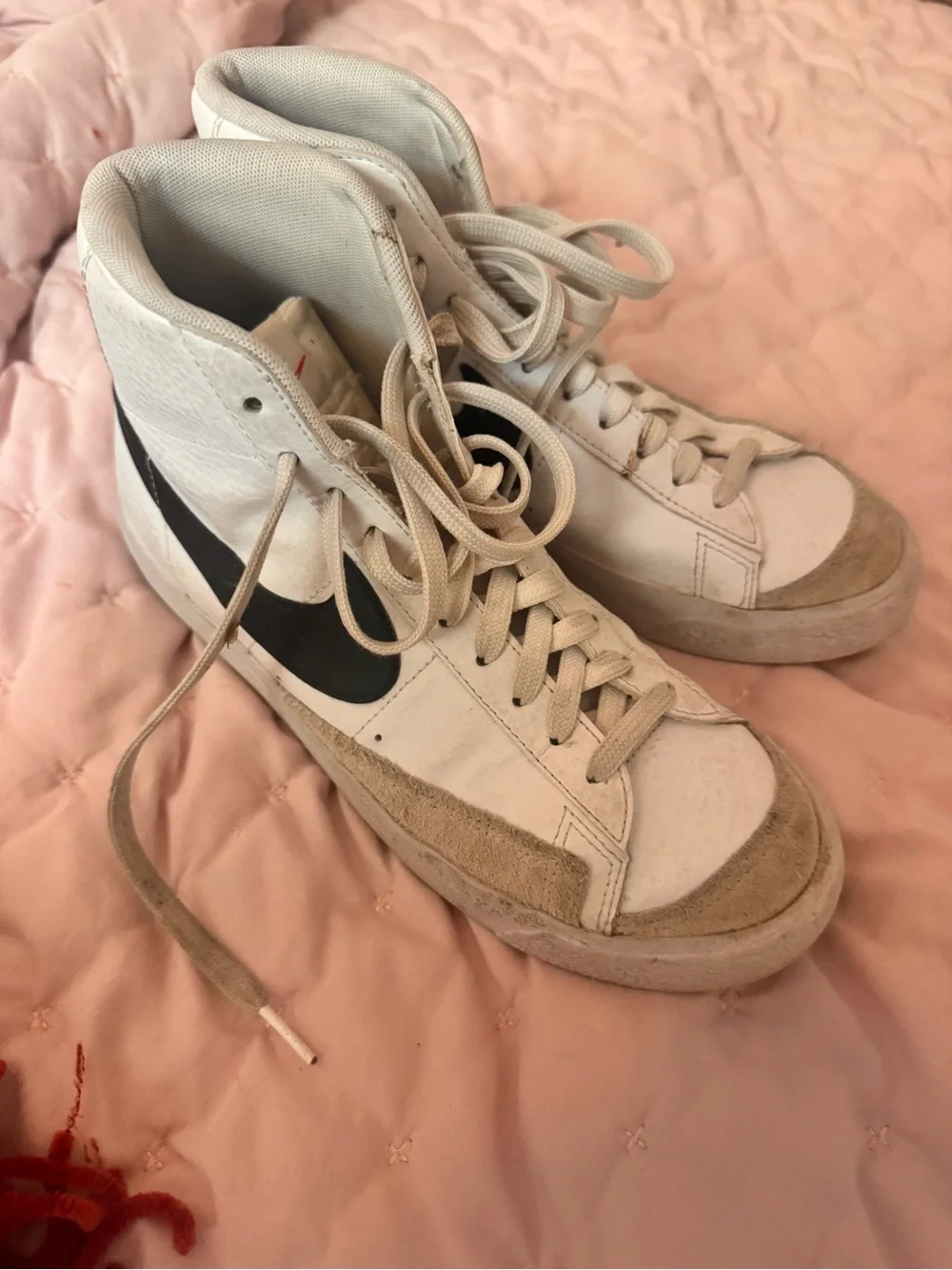 Nike White Kids High-Top Sneakers with Black Stripe